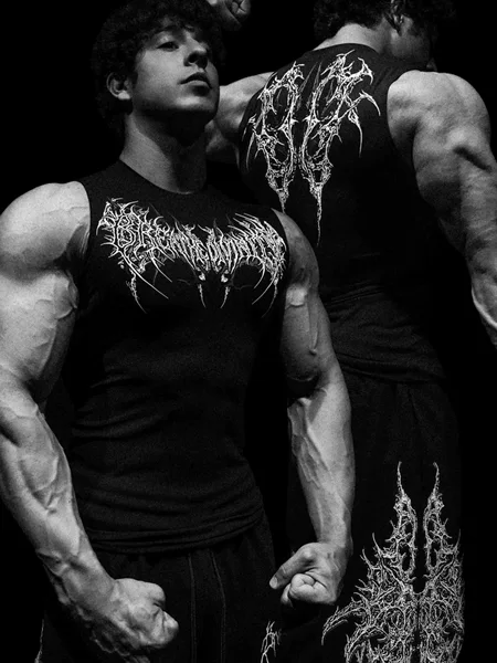 2025 Bd Vest Gothic Style Printed Bodysuit Sports Training Fitness Quick-Drying Breathable Milk Silk Vest