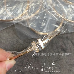 T家高版本双T手镯铜合金玫瑰金白贝母镶钻时尚百搭开口手环爆款