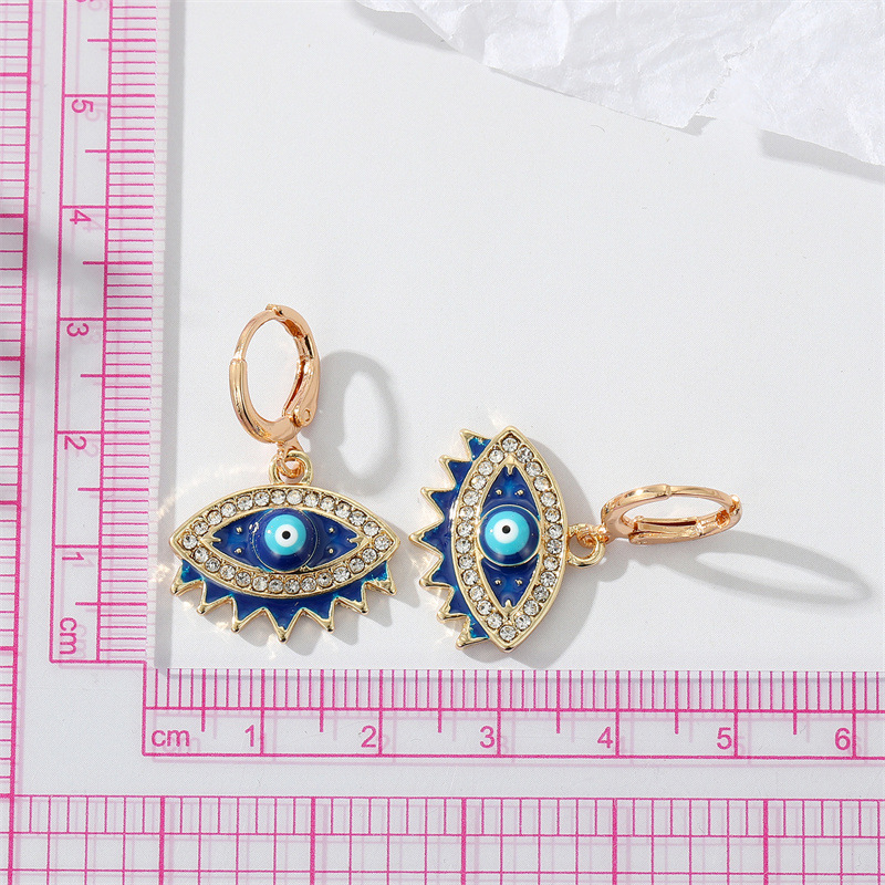 Alloy Material Eye Pattern Fashion Retro Inlaid Rhinestone Turkish Eye Alloy Earrings