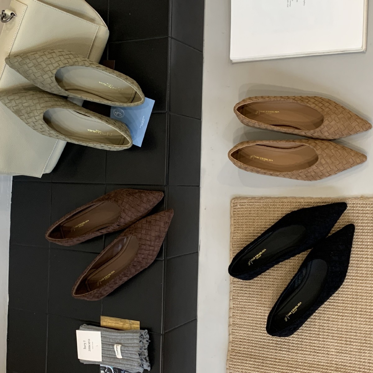 Woven Elegant Pointed Toe Cat Heel Flats for Women 2025 Autum New Commuter Pointed Toe Woven Small Heel Medium Heel Flats for Women