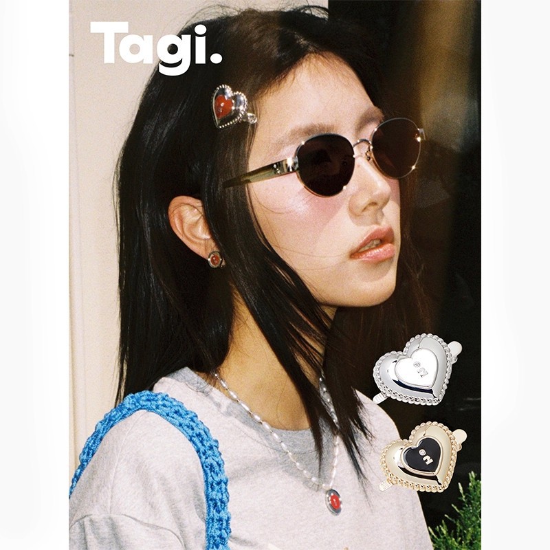 Tagi.奶油鼓鼓爱心发卡金属滴油镶钻复古刘海发夹侧边夹发饰