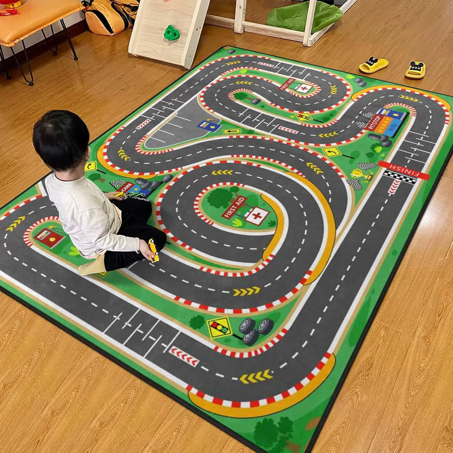 卡通跑道客厅满铺地毯卧室床边毯汽车轨道儿童益智耐脏易打理地垫