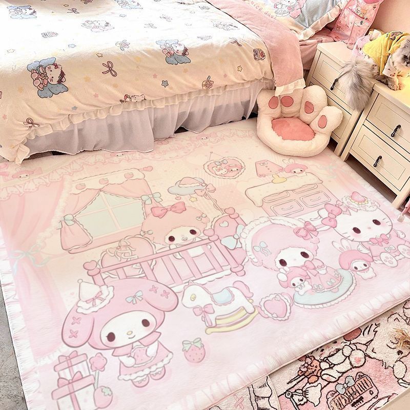 Vintage Kawaii My Melody Plush Floor Mat, Faux Cashmere Bedside Rug for Bedroom, Cozy Floor Mat for Living Room Coffee Table Vintage Kawaii My Melody Plush Floor Mat, Faux Cashmere Bedside Rug for Bedroom, Cozy Floor Mat for Living Room Coffee Table