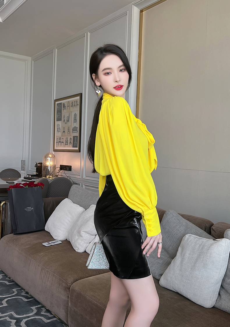 Chân váy bodycon xếp ly nơ cao eo dáng midi thời trang nữ — Màu đen chi tiết 7