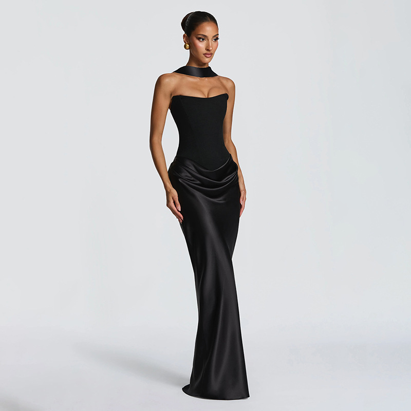 Aliexpress ropa de mujer 2026 primavera y verano nuevo temperamento elegante sin mangas pechos delgados empalmado mochila vestido de cadera