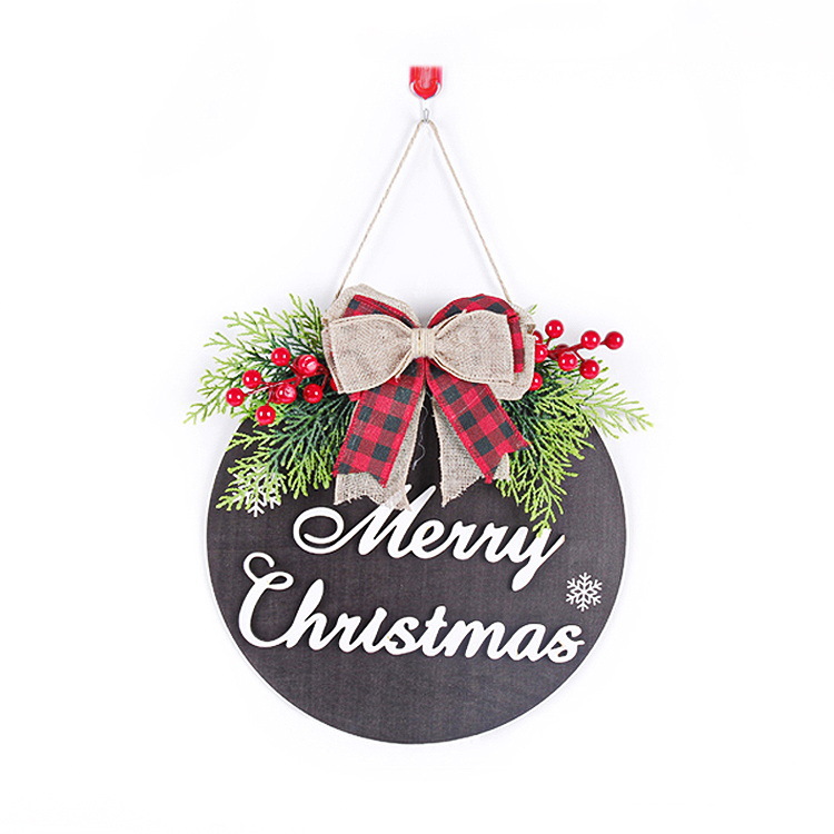 Nueva Navidad pieza colgante de madera Navidad pared ventana decoración colgante arco redondo puerta placa adornos