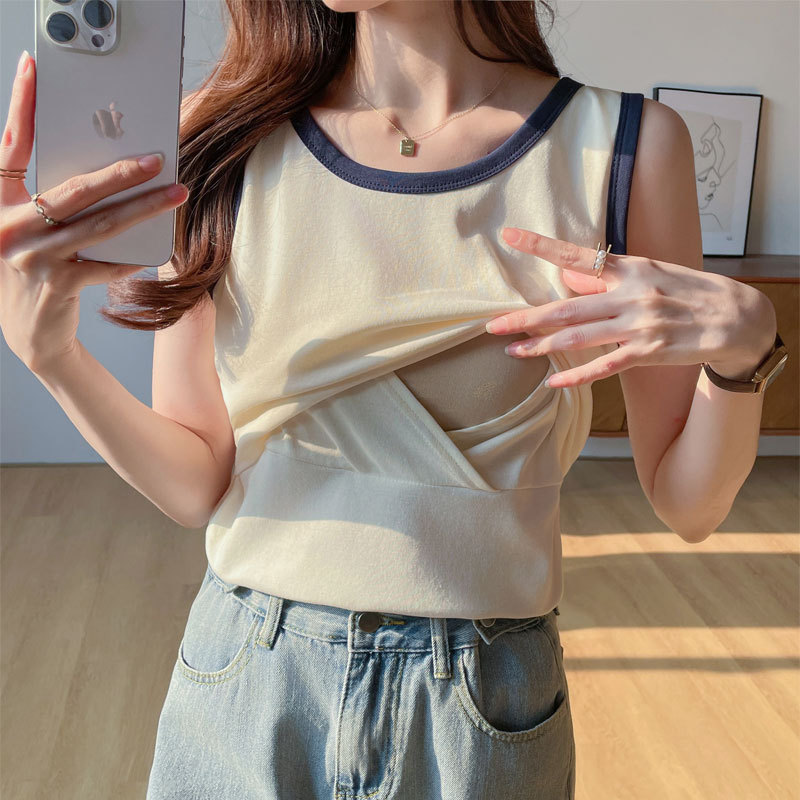 Breastfeeding Clothes Trendy Mom Simple All-match Pure Cotton Vest Top Out-of-the-way Hot Mom Postpartum Outer-wear Inner-word Breastfeeding Clothes
