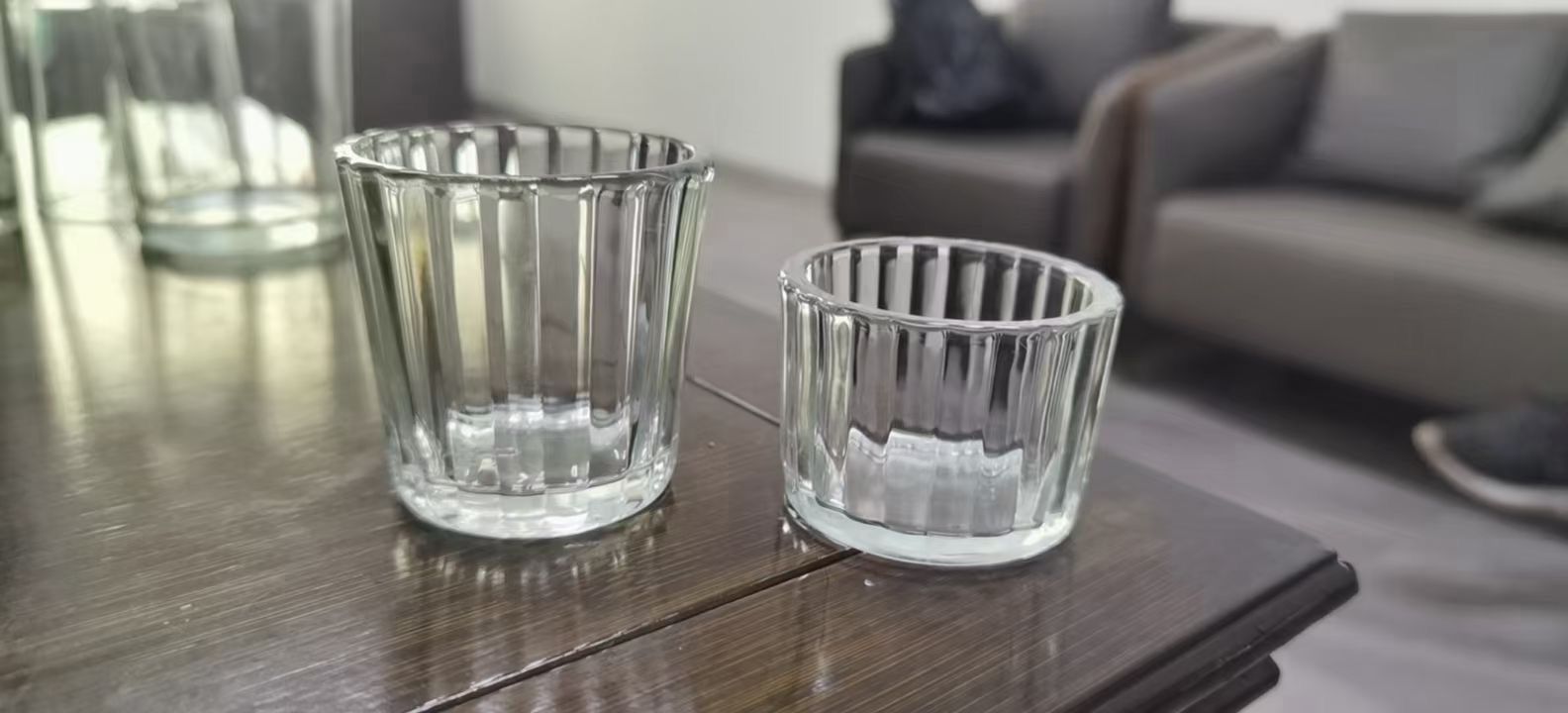 Nuevo spot de vidrio espeso vela simple de aroma vela con vela cubierta de madera soporte logo vacío