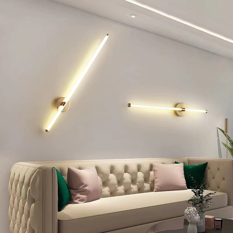 Lámpara de pared minimalista creativa lineal LED lámpara de barra nórdica minimalista sala de estar sofá fondo pared dormitorio cabecera lámpara