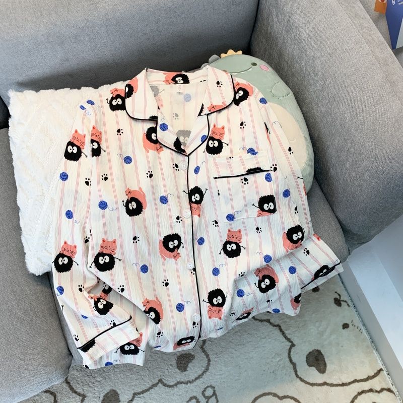Al por mayor transfronterizo nueva primavera y otoño en línea explosión delgada nube de algodón dulce pijama de manga larga pantalones largos set de ropa para el hogar