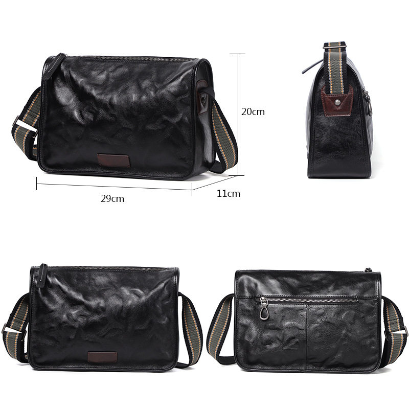 Túi đeo chéo nam da bò thật 29×11×17 cm phong cách đường phố — 3019 giá đặc biệt, Màu đen da thực vật, Da cầm tay màu đen