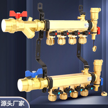 高端大流量全铜一体地热分集水器方体铜本色烤漆地暖分水器总成