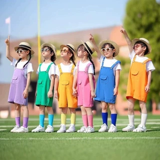 六一儿童彩色背带裤套装幼儿园糖果色吊带裤毕业照多巴胺支持定制