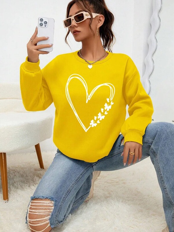 Great Love on the Edge Butterfly Design Print Sweatshirt Women's Wool Crew Neck Autumn Pullover Soft Sportswear Great Love on the Edge Butterfly Design Print Sweatshirt Women's Wool Crew Neck Autumn Pullover Soft Sportswear