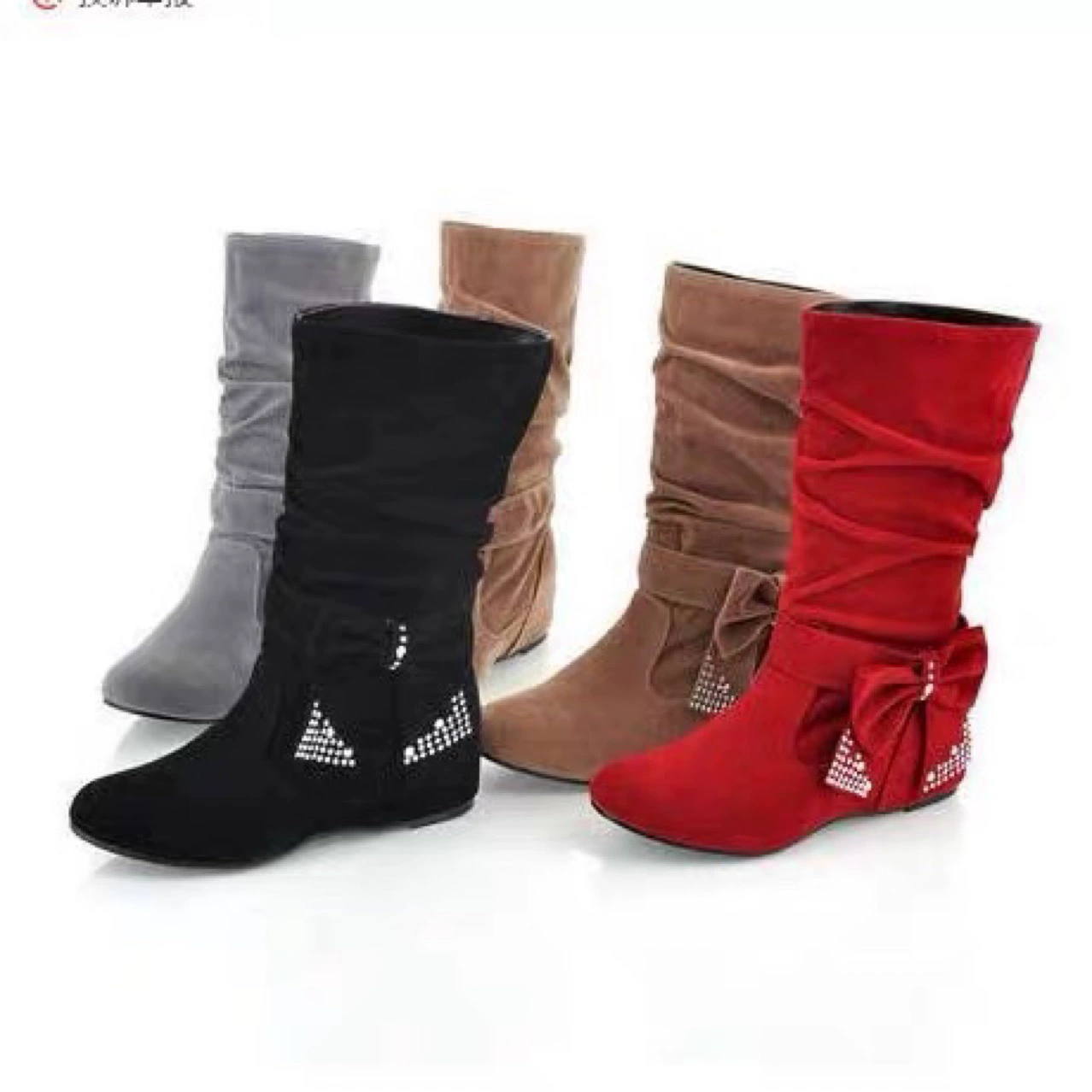 Новые зимние замшевые сапоги с бантом и стразами, Ботинки Martin, короткие сапоги, женские сапоги больших размеров 40-43