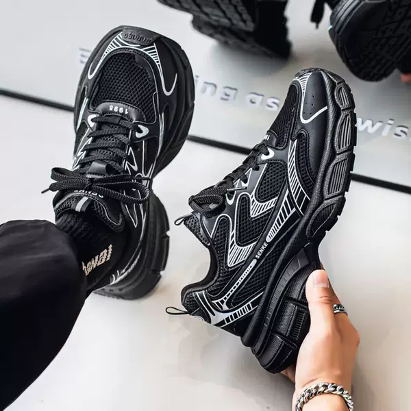 Silver Retro Thick-Soled Height-Increasing Dad Shoes for Men 2025 Summer New Versatile Mesh Breathable Casual Running Shoes Cloth