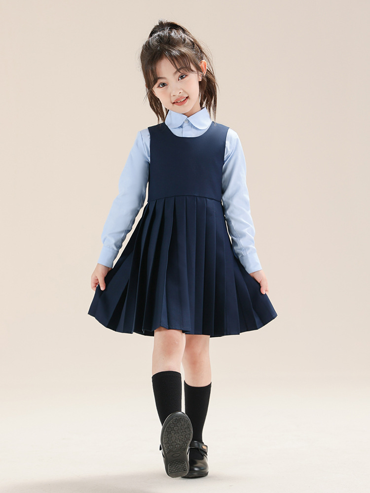 Vestido de niña, traje de estilo universitario, falda de chaleco para niños, falda JK para niños de mediana edad, vestido de actuación, falda plisada