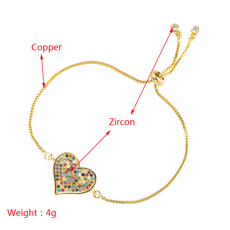 Nihaojewelry wholesale jewelry copper goldplated microinlaid zircon adjustable round heartshaped braceletpicture1