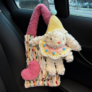Cute Rabbit Heart-Shaped Car Tissue Box, Car Tissue Hanging Bag, In-Car Hanging Style High-End Tissue Box
