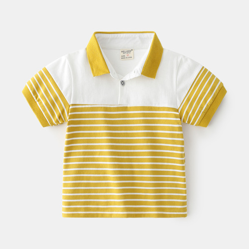 Supply Summer Medium and Small Boys' Cotton Casual Striped Short Sleeve Soft Moisture-Wicking Trendy Short Sleeve