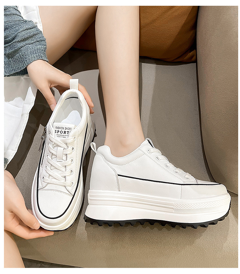 Skateboard Schuhe Damen Weiß Echtleder Plateauschuhe Bequem_voghion.com