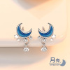 new pattern S999 Sterling Silver Xingyue Ear Studs Glue Diamond Versatile A small minority Sense of design Crescent Earrings Foot Silver Earrings