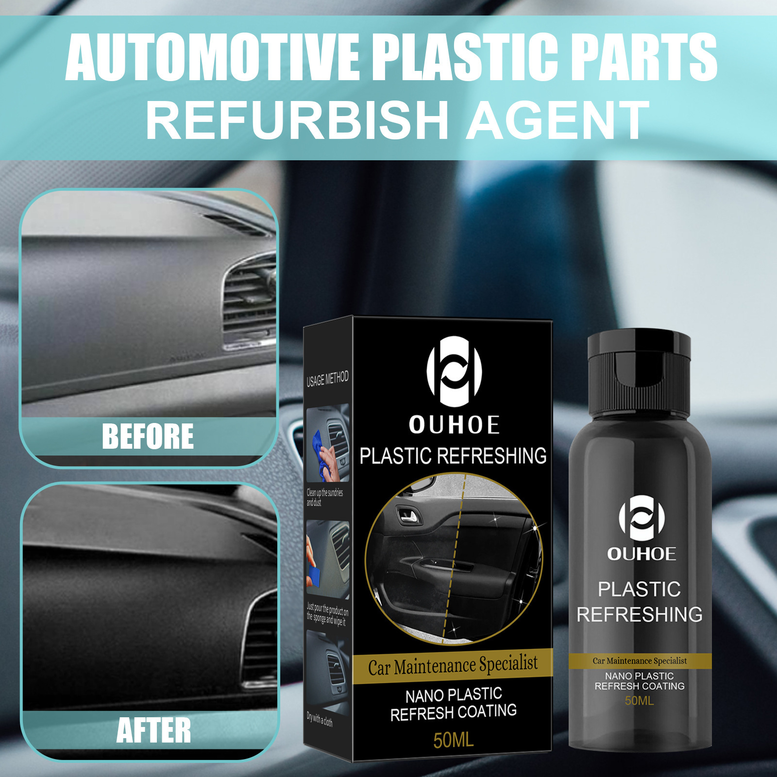Ouhoe Car Plastic Renovator Care Cleaning Interior Dustproof Polishing Plastic Whitening Maintenance Dashboard
