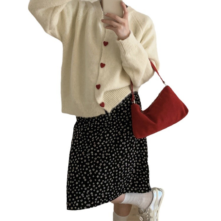 24 invierno Puyuan coreano amor gris botón de punto Cardigan mujeres perezosas viento 2024 otoño invierno