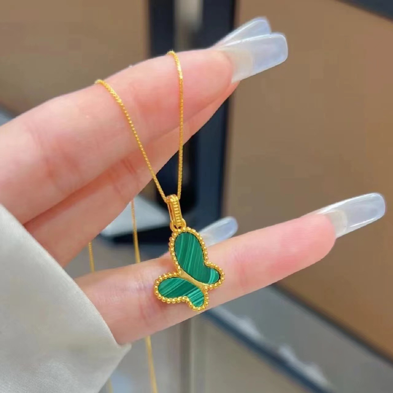 말라카이트 양면 나비 펜던트