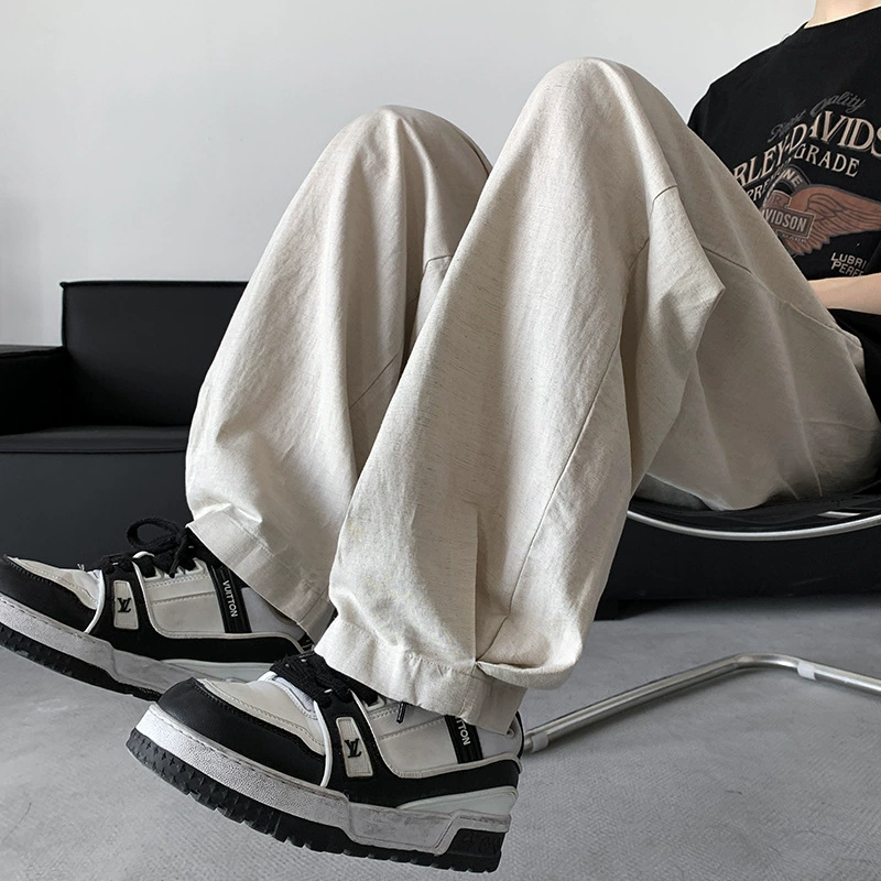 2024 новый ледяной шелк хлопок конопли свободные повседневные брюки мужской высокого класса льняные шаровары