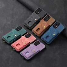 适用三星S23 Ultra多功能卡包手机壳挂绳纯色A14/A34/A54手机皮套