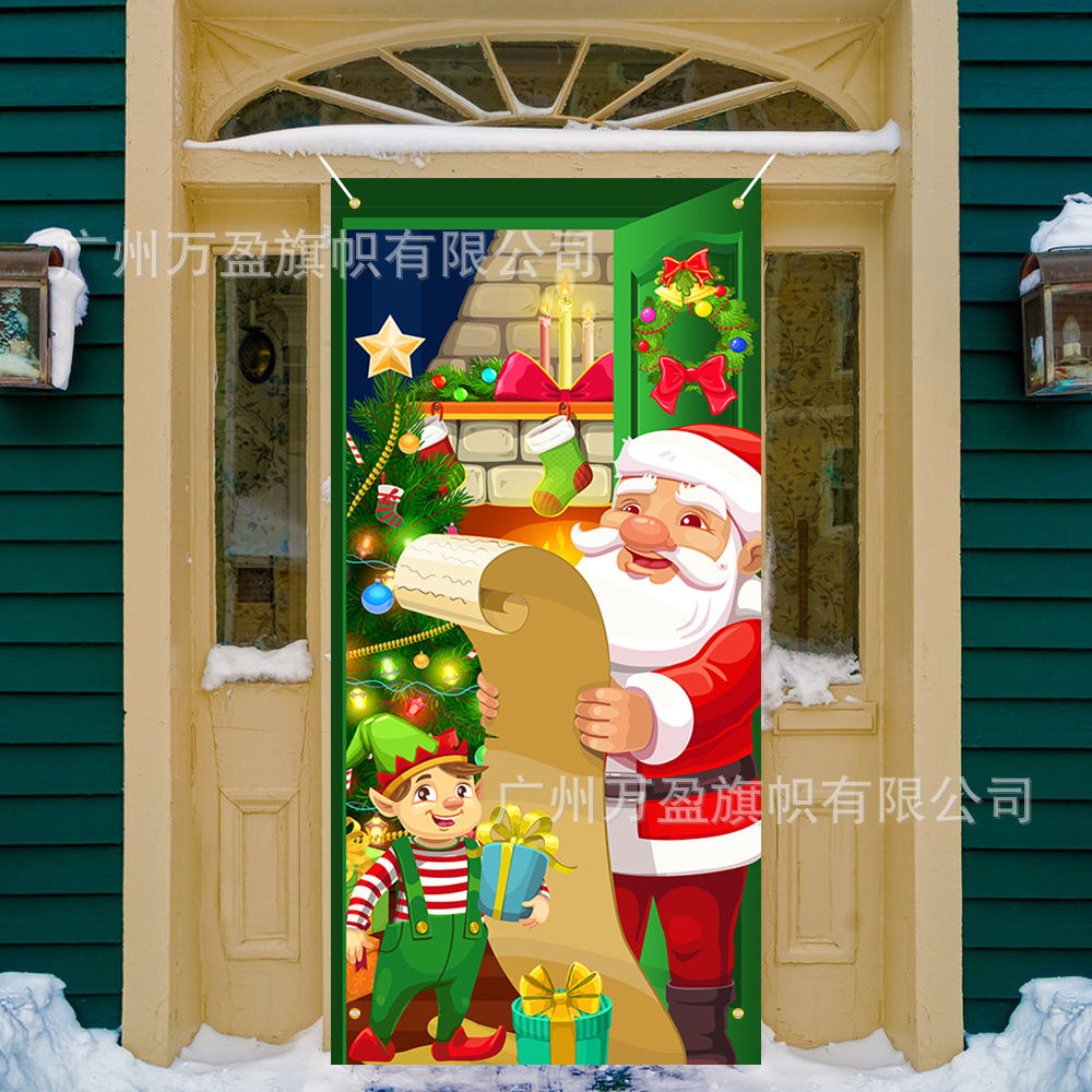2025 nuevos productos de navidad cortina de bandera Santa Claus para ver la hoja de regalo decoración de tela colgante Bandera de bienvenida de Navidad