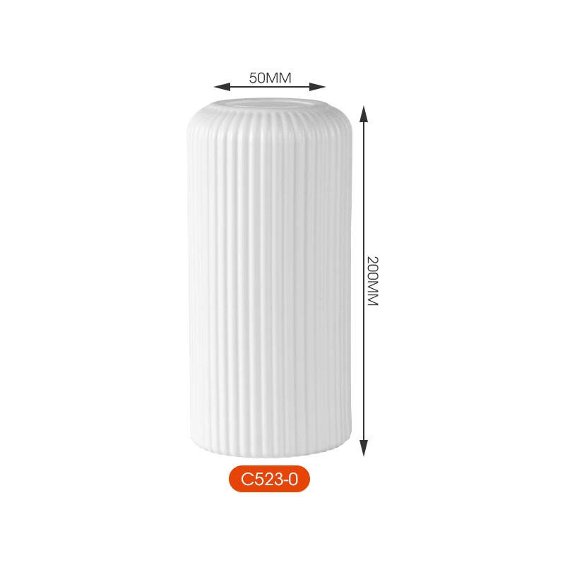 Lantern-style Plastic Vase, Imitation Ceramic White with Vertical Pattern — Hydroponic Flower Vase