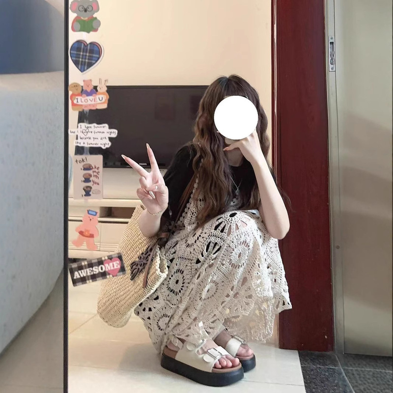 Ethnic Style Layered Dress for Women Summer Bohemian Hollow Travel Vest Suspender Skirt Vest Top Blouse