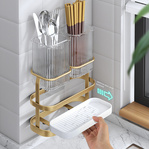 Luxury Chopstick Holder Can Drain Kitchen Chopstick Cage Iron Spoon Storage Box Detachable European Chopstick Rack No Hole 