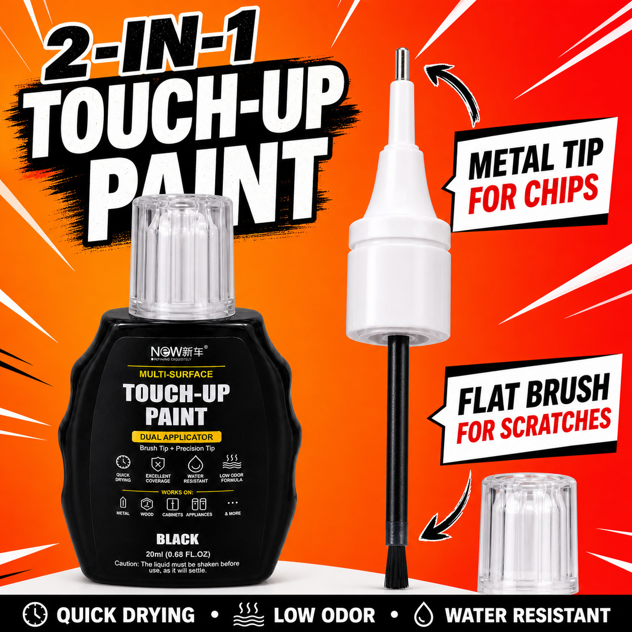 Multifunctional double-headed touch-up pen for furniture, wooden doors, cabinets, metal appliances, scratch repair pen with fine brush for precise touch-up paint