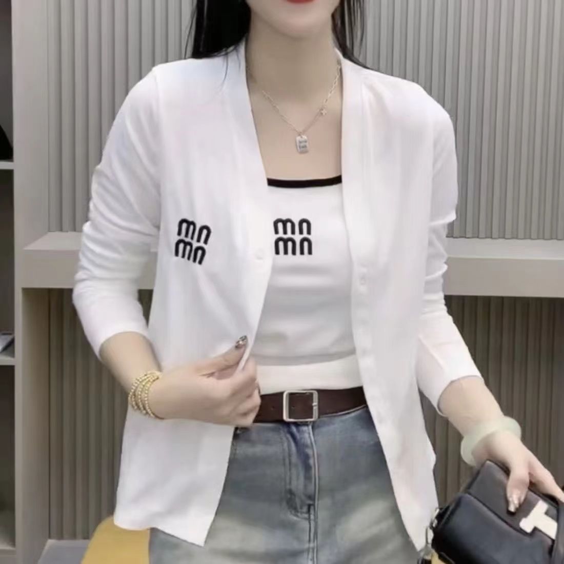 흰색 조끼 + 재킷 [투피스 세트]