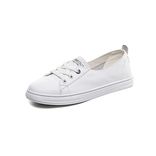 First-layer cowhide shallow mouth genuine leather white shoes breathable  new style slip-on flat shoes modern style nurse shoes