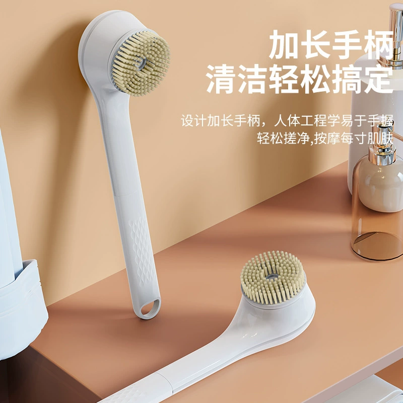 Waterproof electric bath brush with silicone long handle back scrubber bath brush soft bristles Japanese scrubbing tool bath ball set