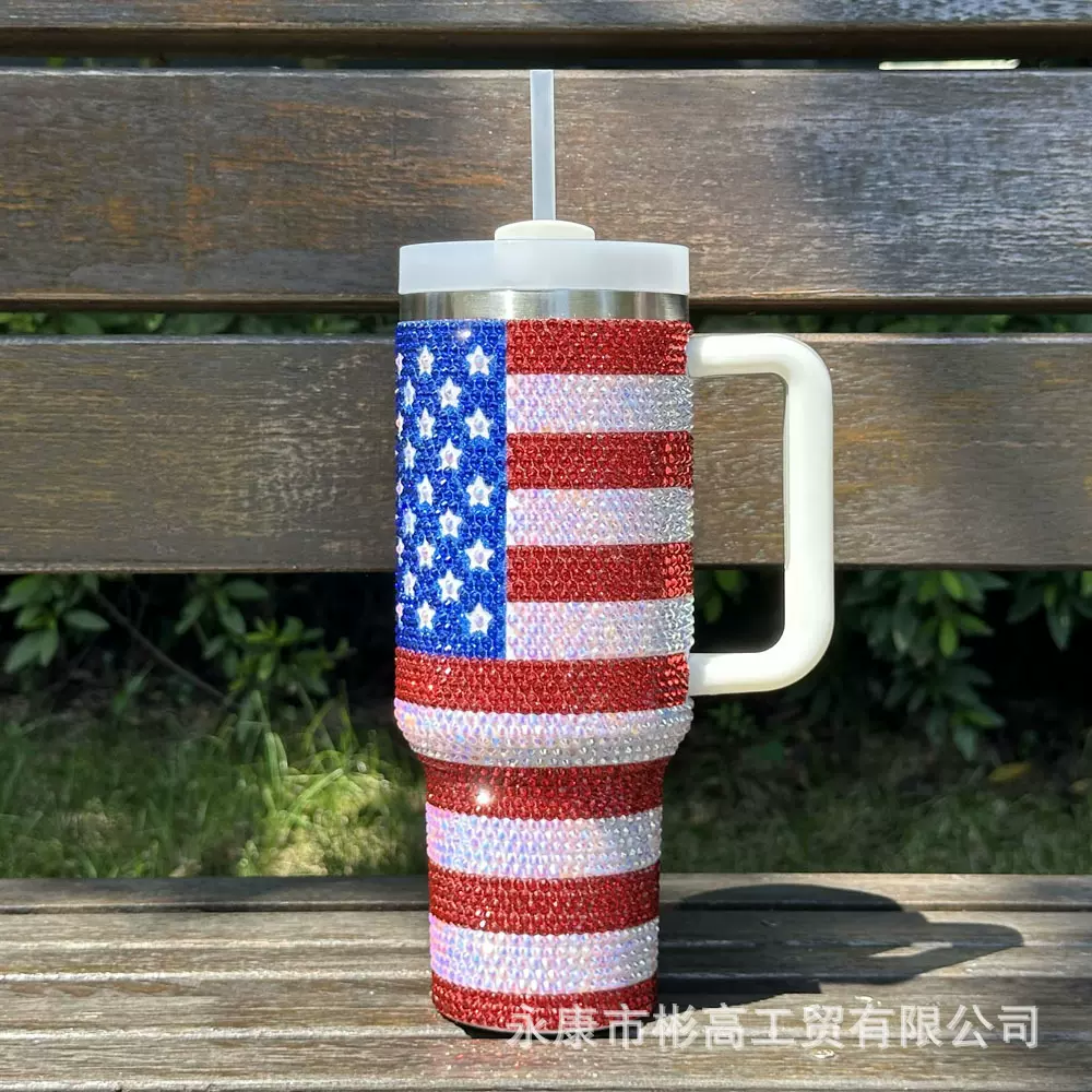 外贸新款国旗杯304不锈钢保温杯40oz二代汽车杯带手柄大容量