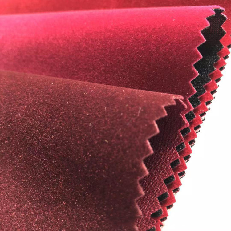 现货供应 单面植绒绒布 尼龙毛针织底酒红色植绒布 束口袋绒面料