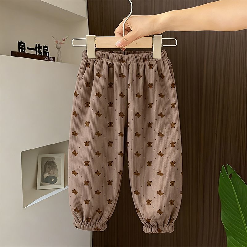 Girls' trousers, spring and autumn style, 2026 new trendy corduroy children's sweatpants, casual sports pants for medium and large children.