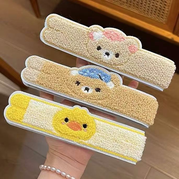 Custom cartoon bangs stickers, long strip towel embroidery hair stickers, soft and cute plush animal magic tape hair stickers