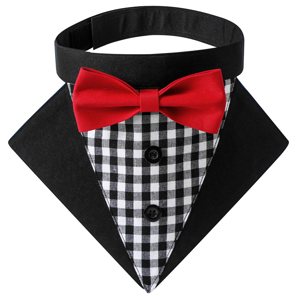 Transfronterizo nueva tela escocesa ropa para mascotas traje triángulo toalla guapo mascota perro saliva toalla boda mascota triángulo toalla