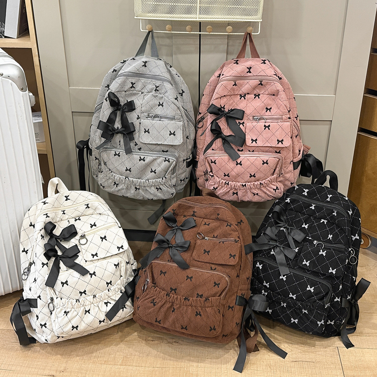 2025 New Casual, Cute, Fashionable and Versatile Bow Striped Backpack Korean Style High-Looking Student School Bag