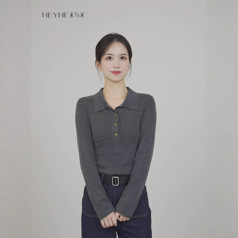 Shanghai Dan Nong Flagship Store/2026 Luxury Brand Fine Wool Heavy Craft Polo Knit Base Shirt Long Sleeve Top