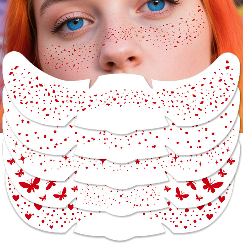 Children's Love Freckle Tattoo Sticker Waterproof and Sweatproof Rose Red Butterfly Makeup Sticker Temporary Face Sticker