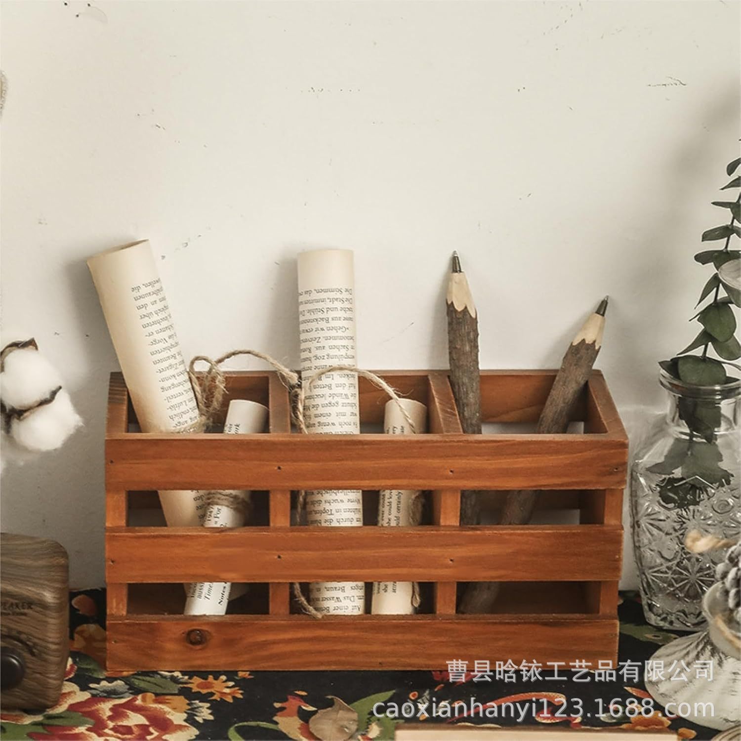나무 빈티지 사무용품 보관 상자 데스크탑 메이크업 버킷 스타일 장식품 연필 홀더 펜 홀더 나무 상자