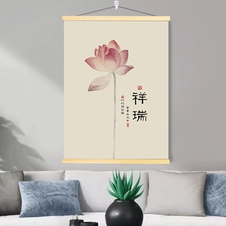 新中式禅意荷花装饰挂画办公室书房茶室壁画电表箱遮挡布艺卷轴画
