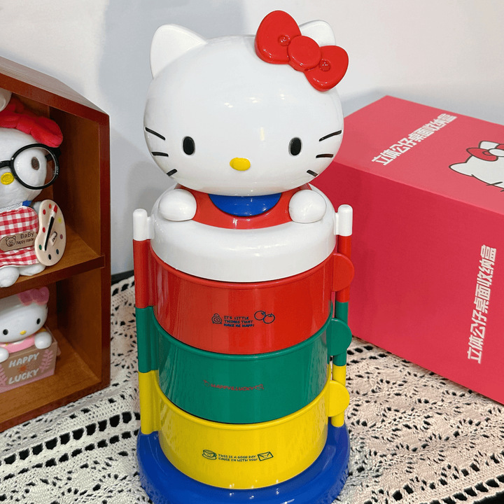 KT三层旋转收纳盒摆件猫头收纳架女生礼物送闺蜜饰品|undefined